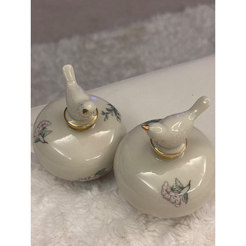 Lenox Serenade™ Porcelain Perfume Bottles  Pair Bird Stoppers, 24k Gold Trim,USA - Picture 3 of 15